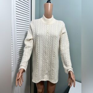 Talbots Cream/Winter White Lambswool Blend Cable Knit Crewneck Sweater Medium